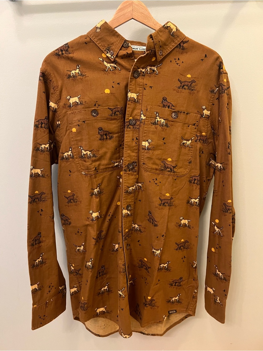 Duluth Trading Co Brown Printed Button-Down Shirt with Dog Motif
